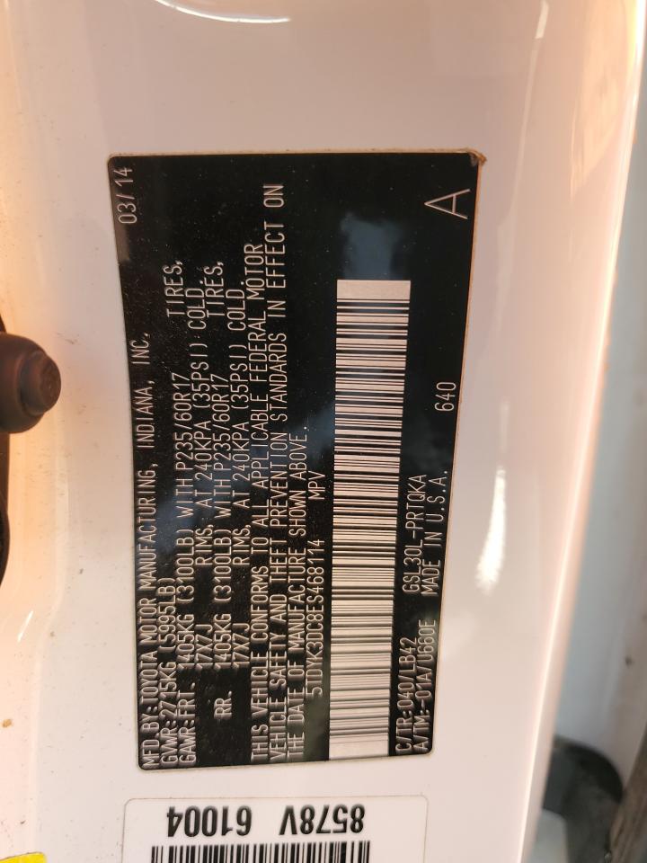 2014 Toyota Sienna VIN 5TDYK3DC8ES468114 Copart auction photo, rear end damage thumbnail 13
