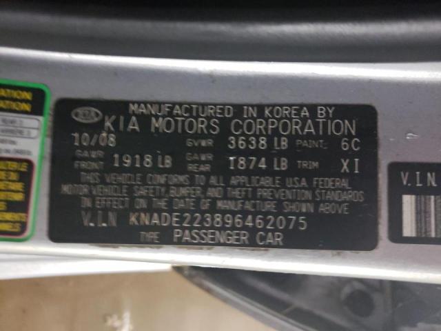 2009 KIA Rio VIN KNADE223896462075 Copart auction photo, rear end damage thumbnail 12