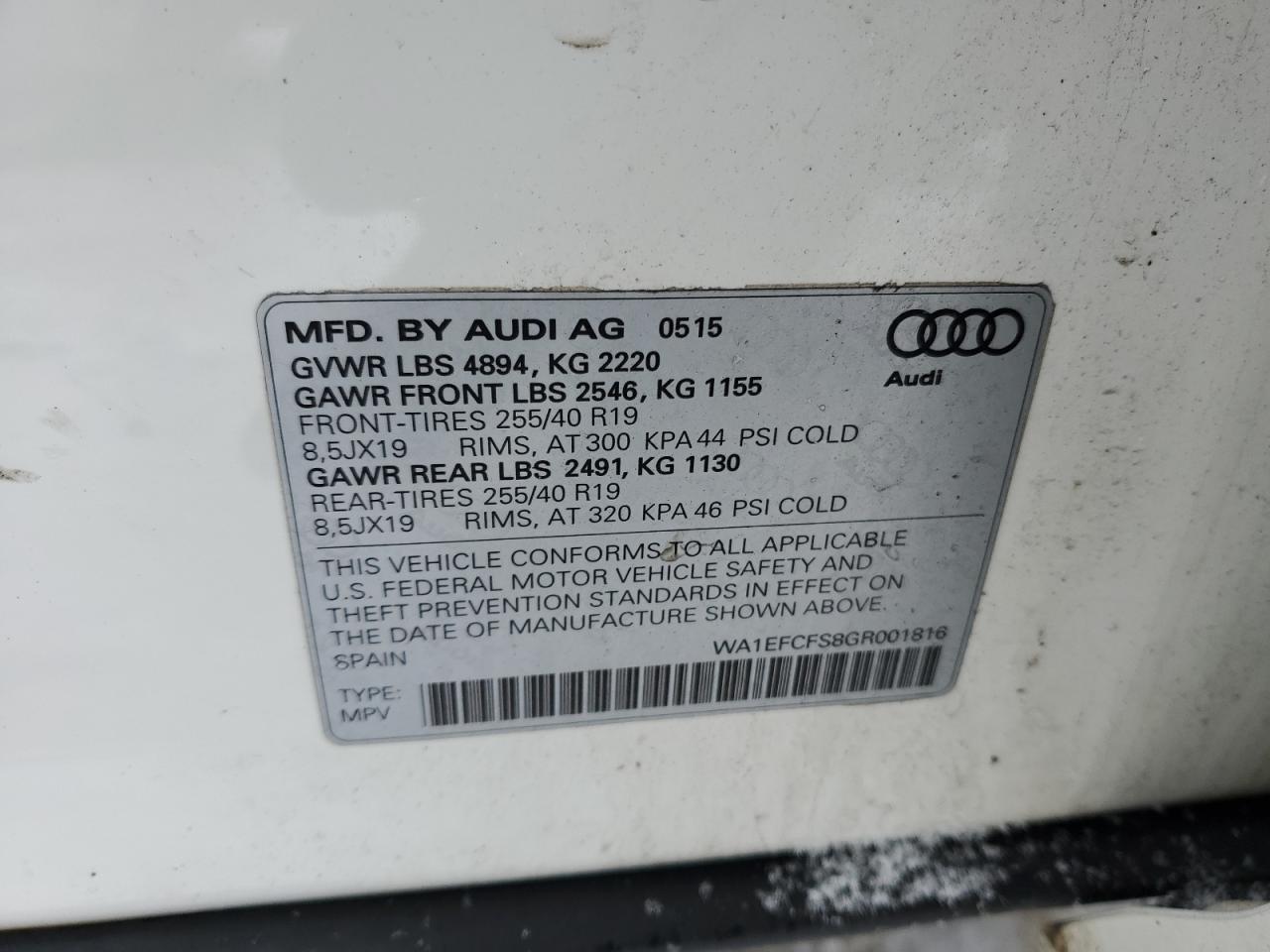 2016 Audi Q3 VIN WA1EFCFS8GR001816 Copart auction photo, front end damage thumbnail 15