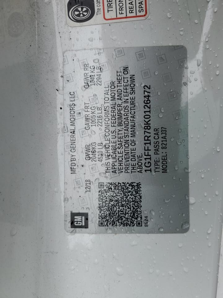 2019 Chevrolet Camaro VIN 1G1FF1R78K0126472 Copart auction photo, front end / side damage thumbnail 14