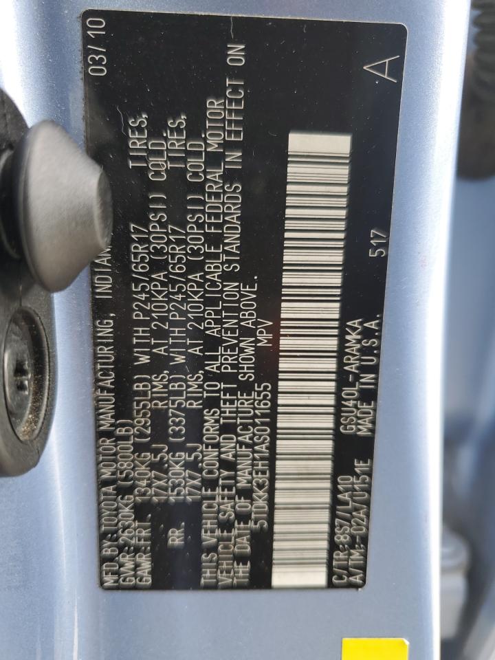 2010 Toyota Highlander VIN 5TDKK3EH1AS011655 Copart auction photo, rear end damage thumbnail 13