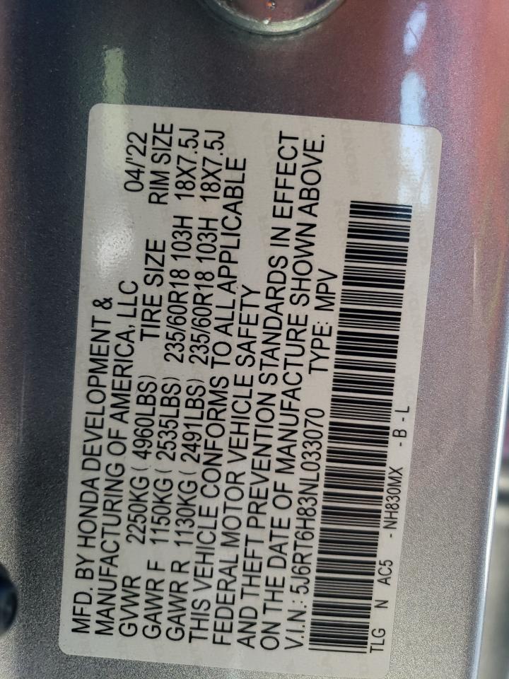 2022 Honda CR-V VIN 5J6RT6H83NL033070 Copart auction photo, front end / minor dent/scratches damage thumbnail 14