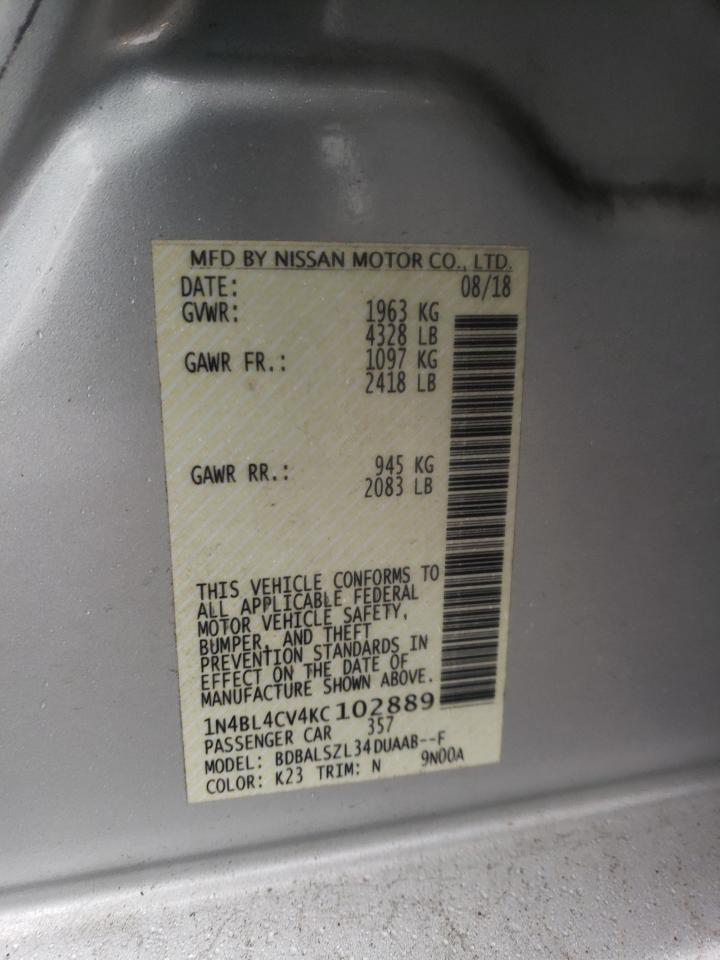 2019 Nissan Altima VIN 1N4BL4CV4KC102889 Copart auction photo, minor dent/scratches damage thumbnail 12