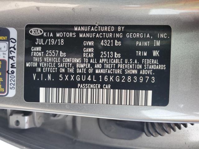 2019 KIA Optima VIN 5XXGU4L16KG283973 Copart auction photo, front end / minor dent/scratches damage thumbnail 12