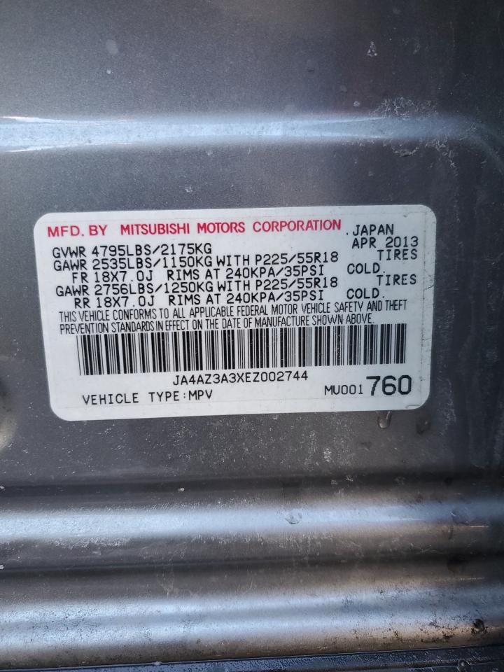 2014 Mitsubishi Outlander VIN JA4AZ3A3XEZ002744 Copart auction photo, side / rear end damage thumbnail 13