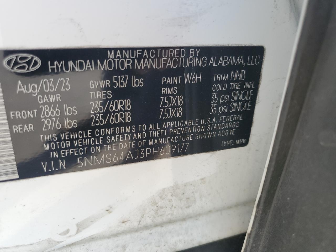2023 Hyundai Santa Fe VIN 5NMS64AJ3PH609177 Copart auction photo, rear end damage thumbnail 12