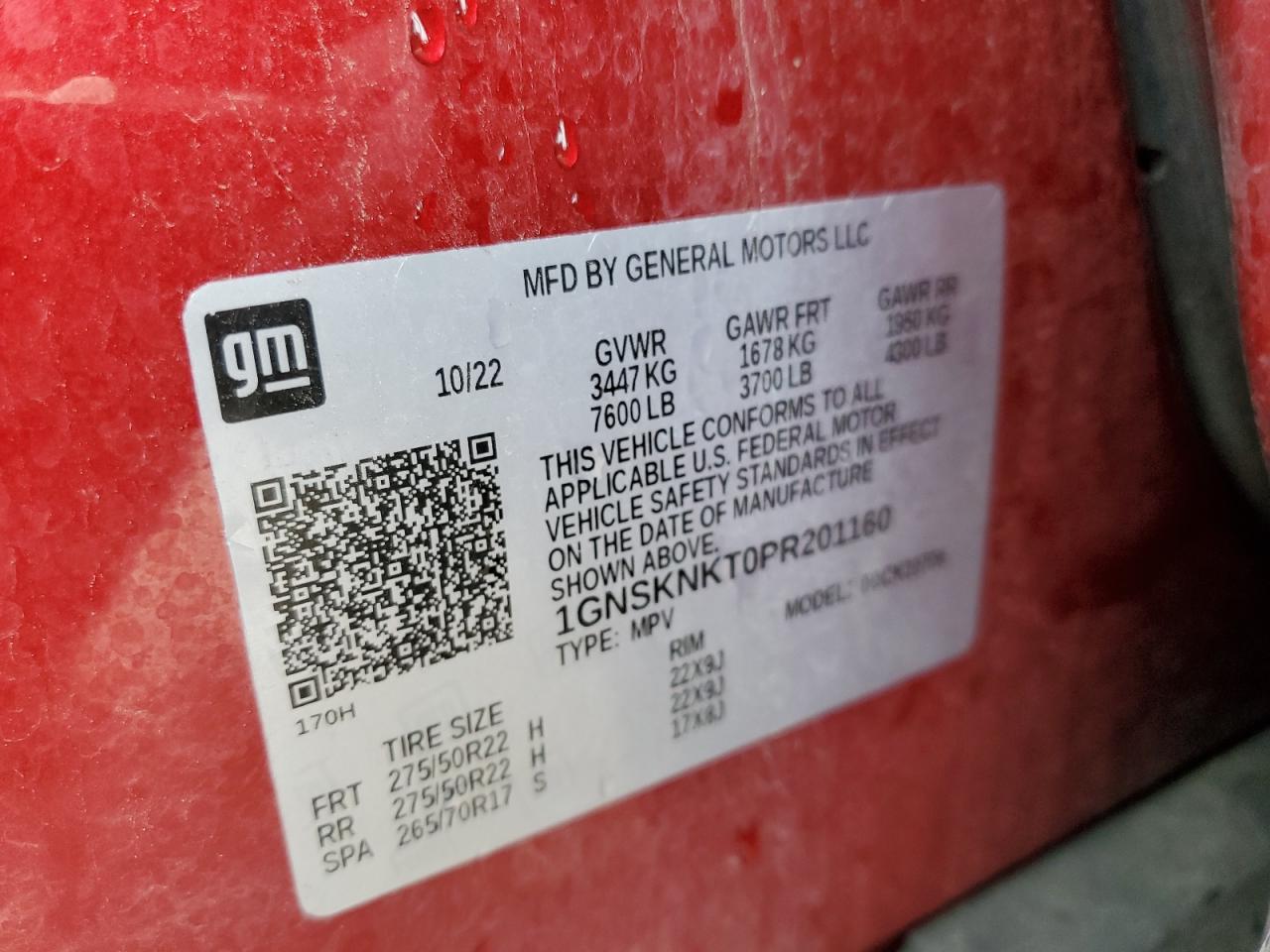 2023 Chevrolet Tahoe VIN 1GNSKNKT0PR201160 Copart auction photo, side damage thumbnail 15