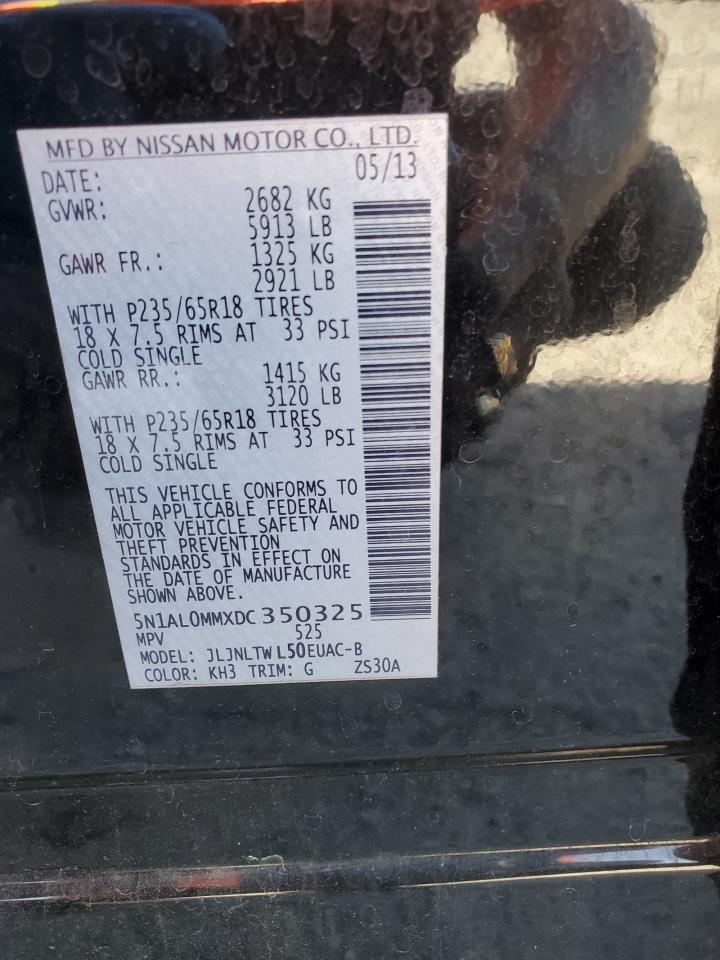 2013 Infiniti JX VIN 5N1AL0MMXDC350325 Copart auction photo, front end / side damage thumbnail 13