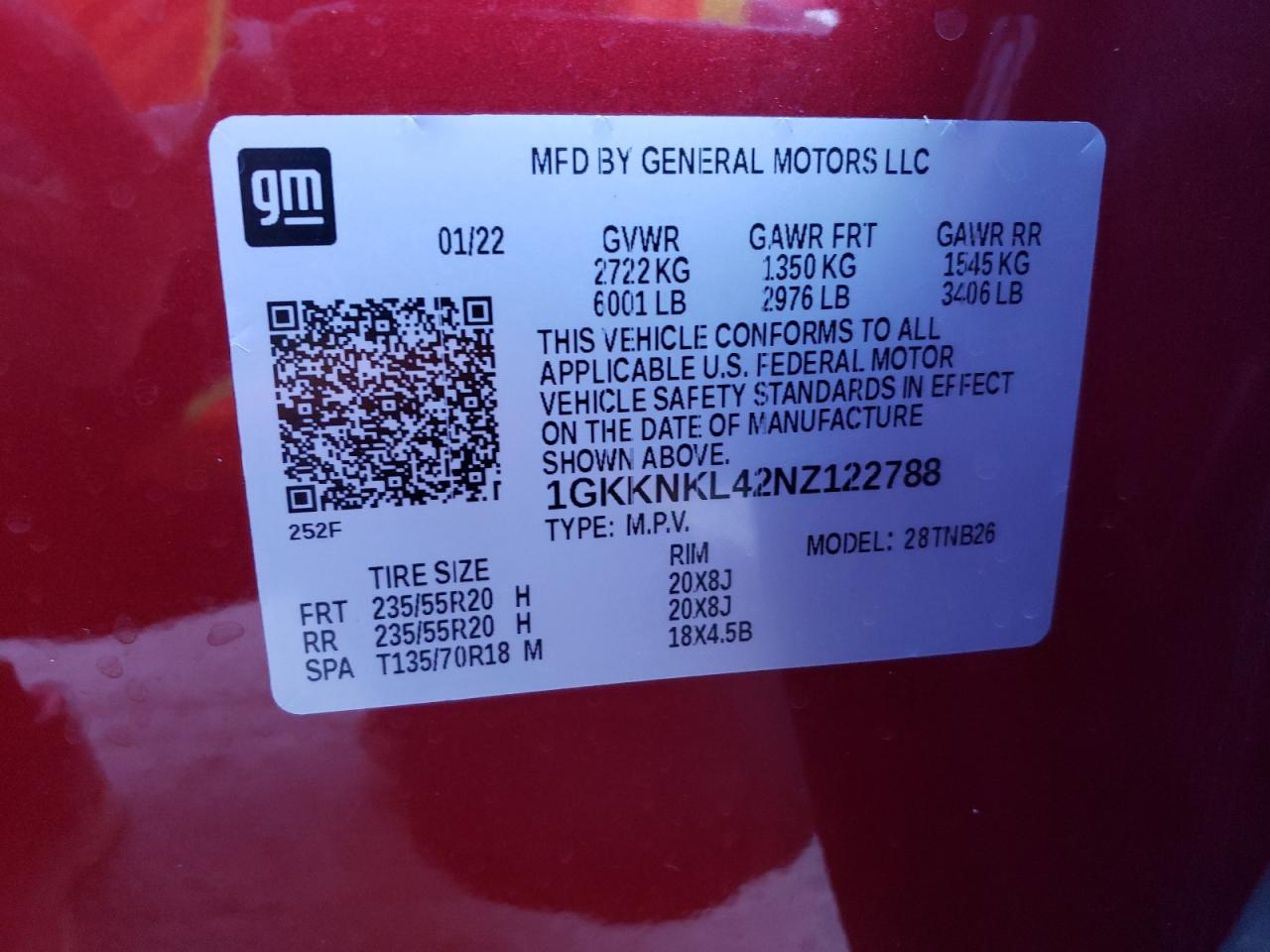 2022 GMC Acadia VIN 1GKKNKL42NZ122788 Copart auction photo, rear end / front end damage thumbnail 14