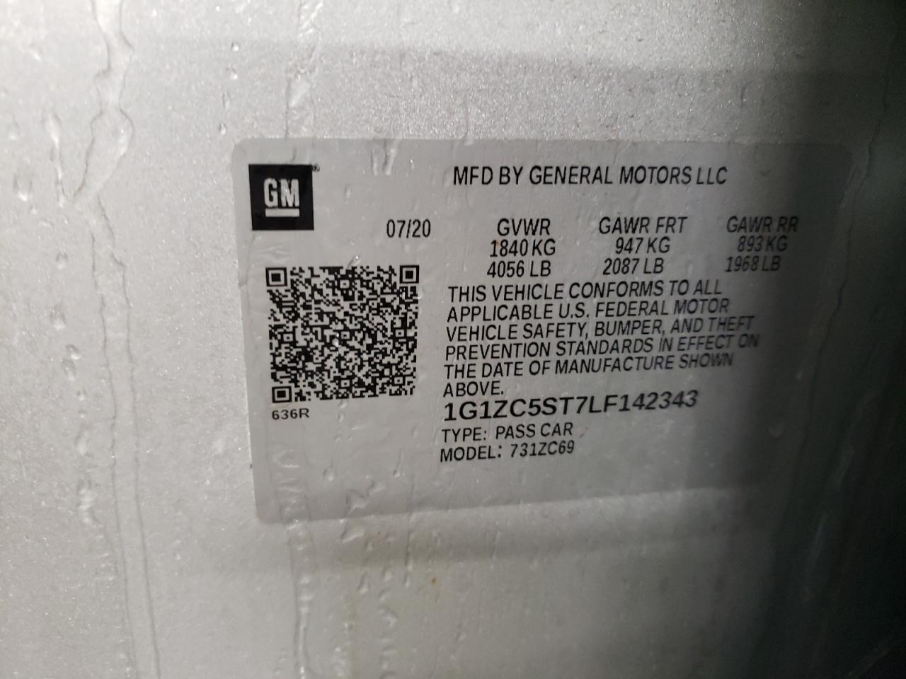 2020 Chevrolet Malibu VIN 1G1ZC5ST7LF142343 Copart auction photo, front end damage thumbnail 12