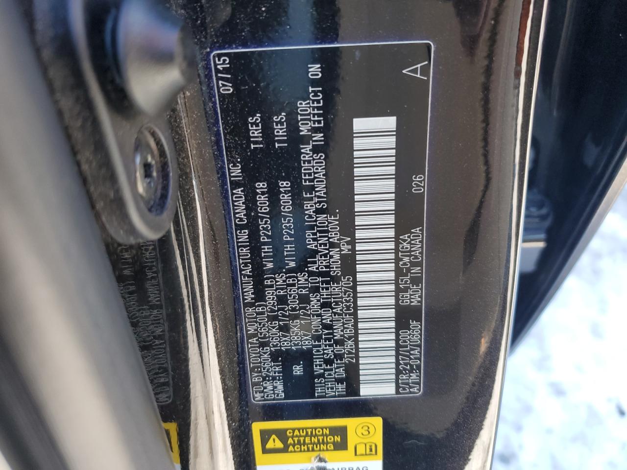 2015 Lexus RX VIN 2T2BK1BA0FC335705 Copart auction photo, side damage thumbnail 13