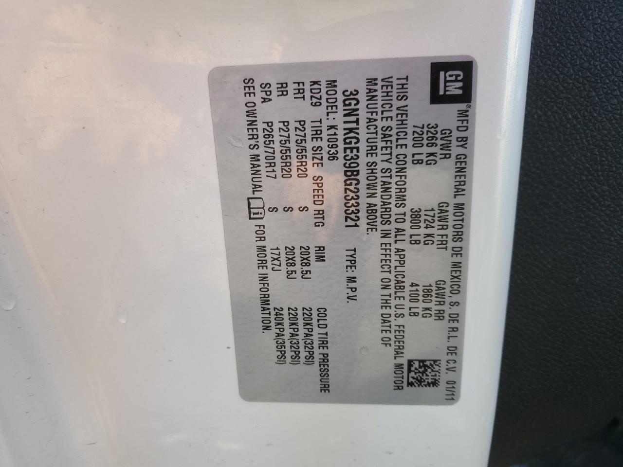 2011 Chevrolet Avalanche VIN 3GNTKGE39BG233321 Copart auction photo, front end damage thumbnail 12