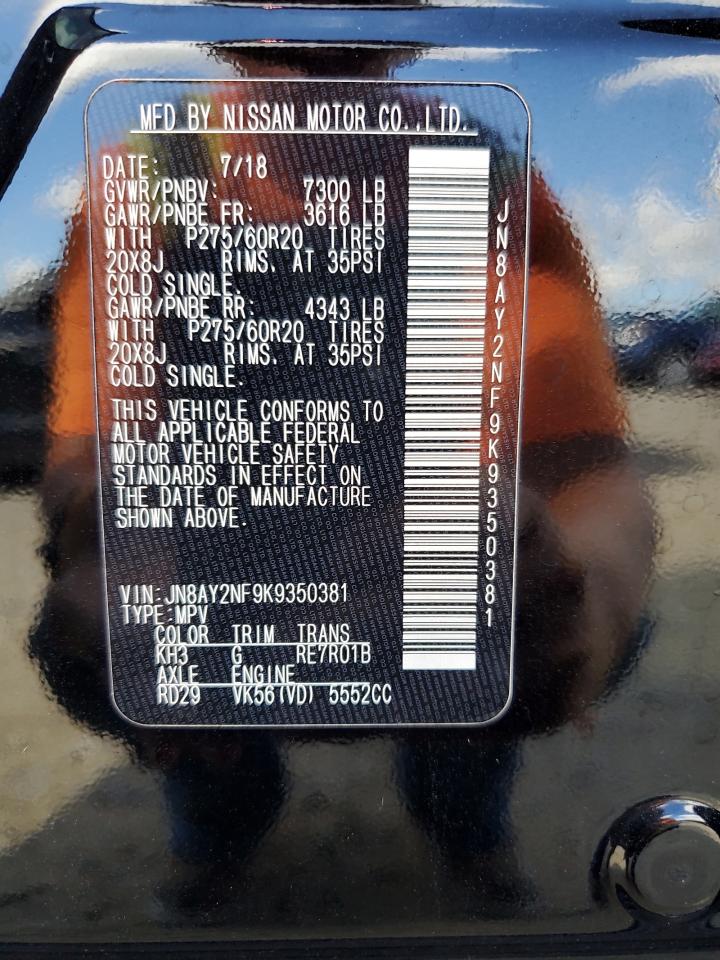 2019 Nissan Armada VIN JN8AY2NF9K9350381 Copart auction photo, water/flood damage thumbnail 14