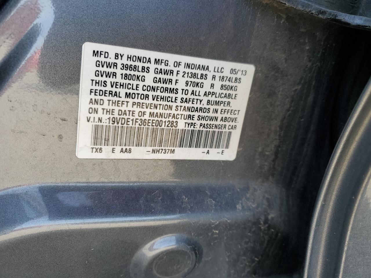 2014 Acura ILX VIN 19VDE1F36EE001283 Copart auction photo, front end damage thumbnail 12