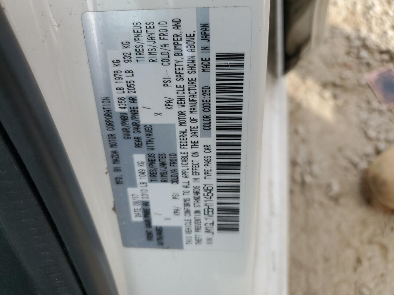2017 Mazda 6 VIN JM1GL1V55H1145461 Copart auction photo, front end / minor dent/scratches damage thumbnail 12