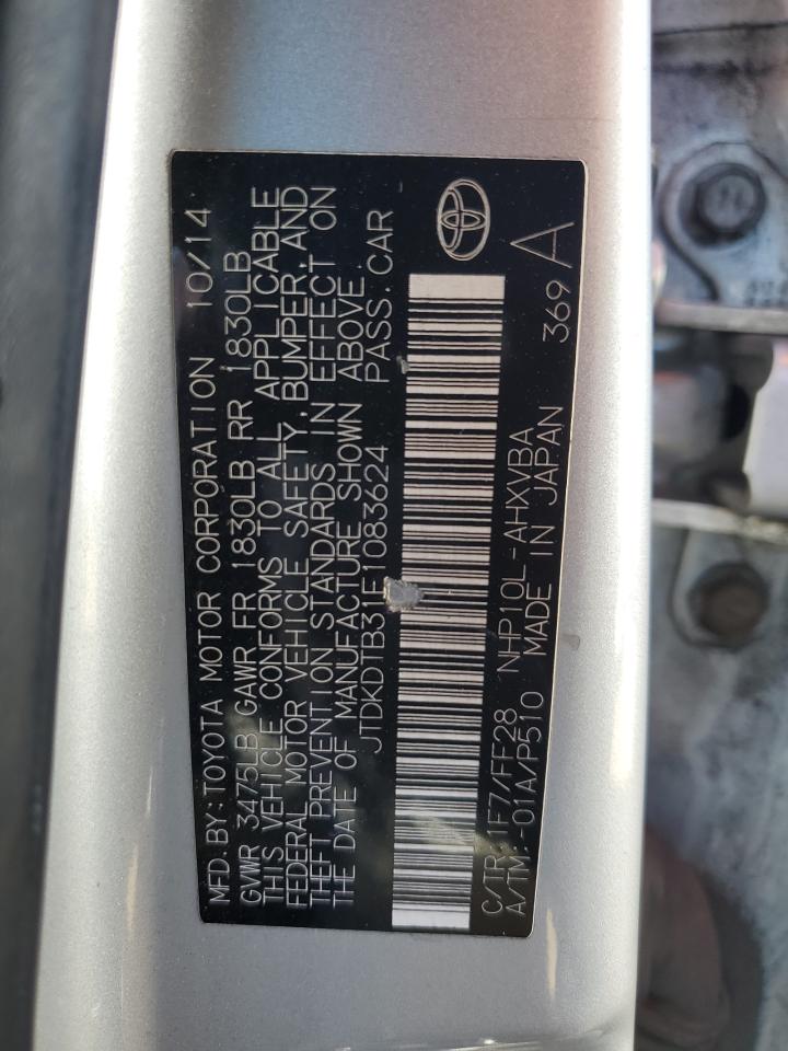 2014 Toyota Prius VIN JTDKDTB31E1083624 Copart auction photo, front end damage thumbnail 13