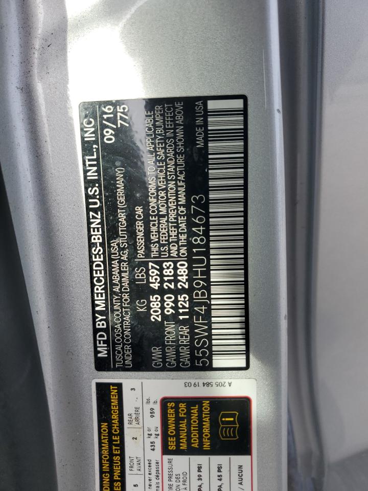 2017 Mercedes-Benz C-klasse VIN 55SWF4JB9HU184673 Copart auction photo, all over damage thumbnail 13