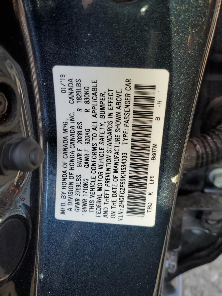 2019 Honda Civic VIN 2HGFC2F69KH534333 Copart auction photo, front end / undercarriage damage thumbnail 14