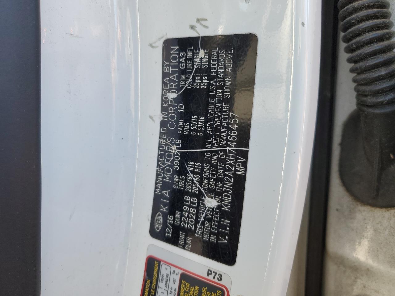 2017 KIA Soul VIN KNDJN2A2XH7466457 Copart auction photo, rear end damage thumbnail 15