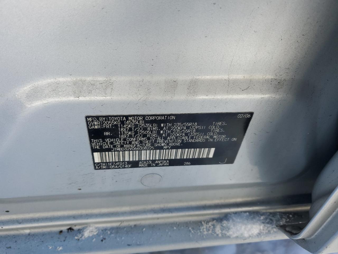 2006 Toyota RAV 4 VIN JTMBD32V066008225 Copart auction photo, rear end damage thumbnail 13