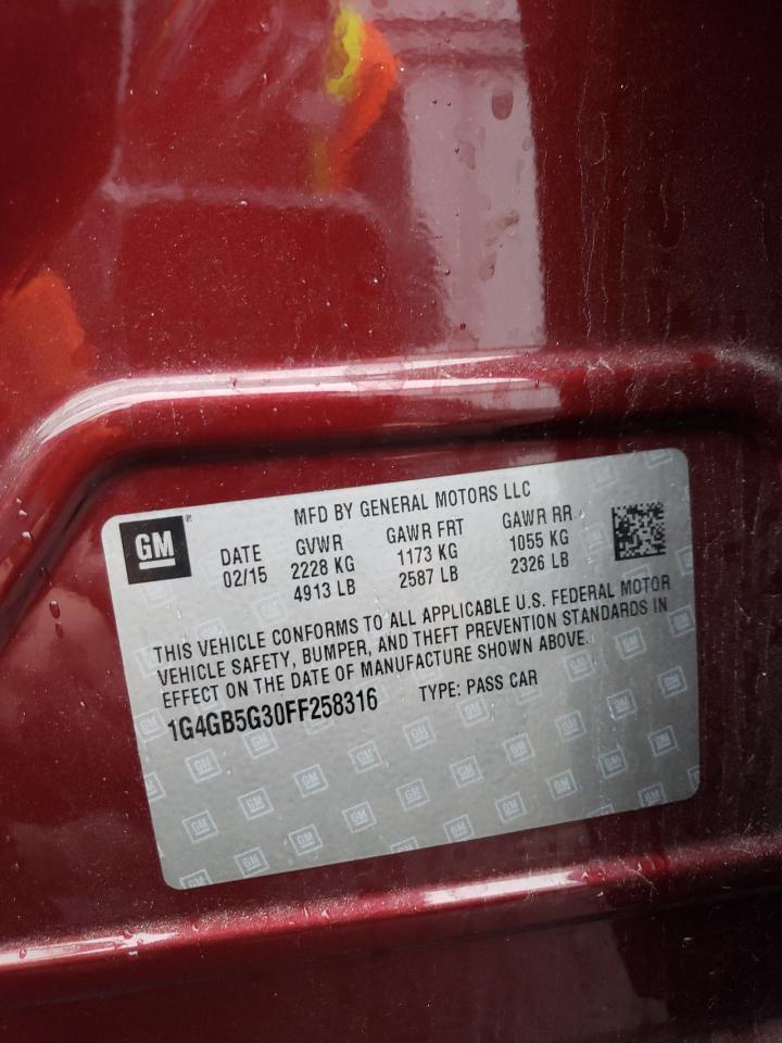 2015 Buick LaCrosse VIN 1G4GB5G30FF258316 Copart auction photo, front end damage thumbnail 12