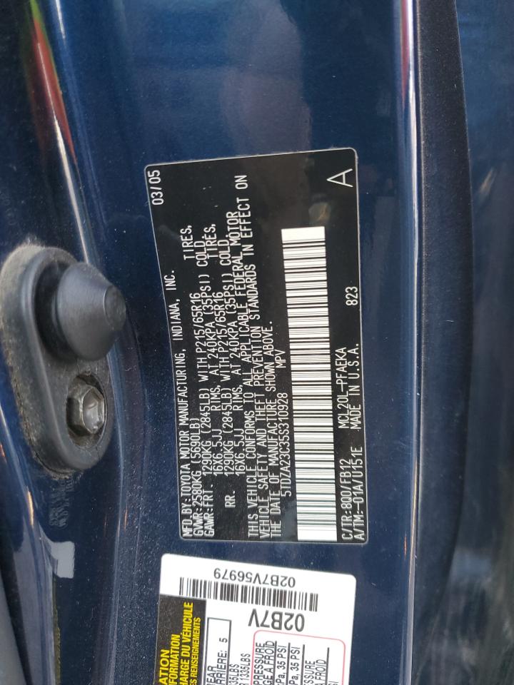 2005 Toyota Sienna VIN 5TDZA23C35S310928 Copart auction photo, front end damage thumbnail 13