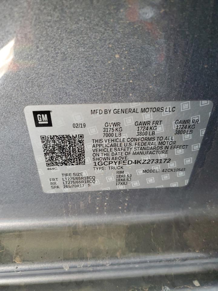 2019 Chevrolet Silverado VIN 1GCPYFED4KZ273172 Copart auction photo, front end damage thumbnail 12