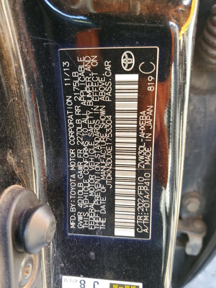 2014 Toyota Prius VIN JTDKN3DUXE1753304 Copart auction photo, rear end damage thumbnail 13