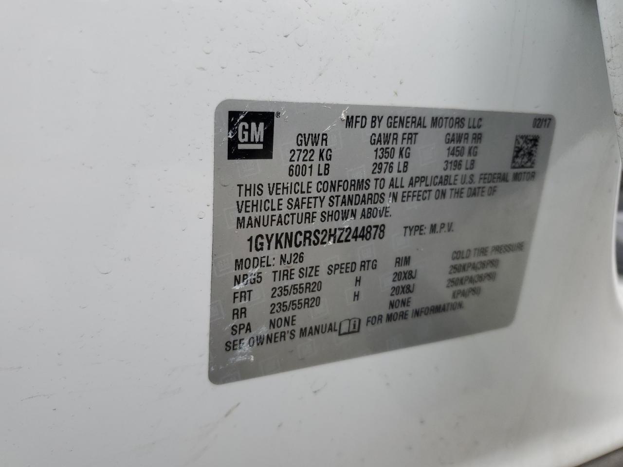 2017 Cadillac XT5 VIN 1GYKNCRS2HZ244878 Copart auction photo, front end / side damage thumbnail 13