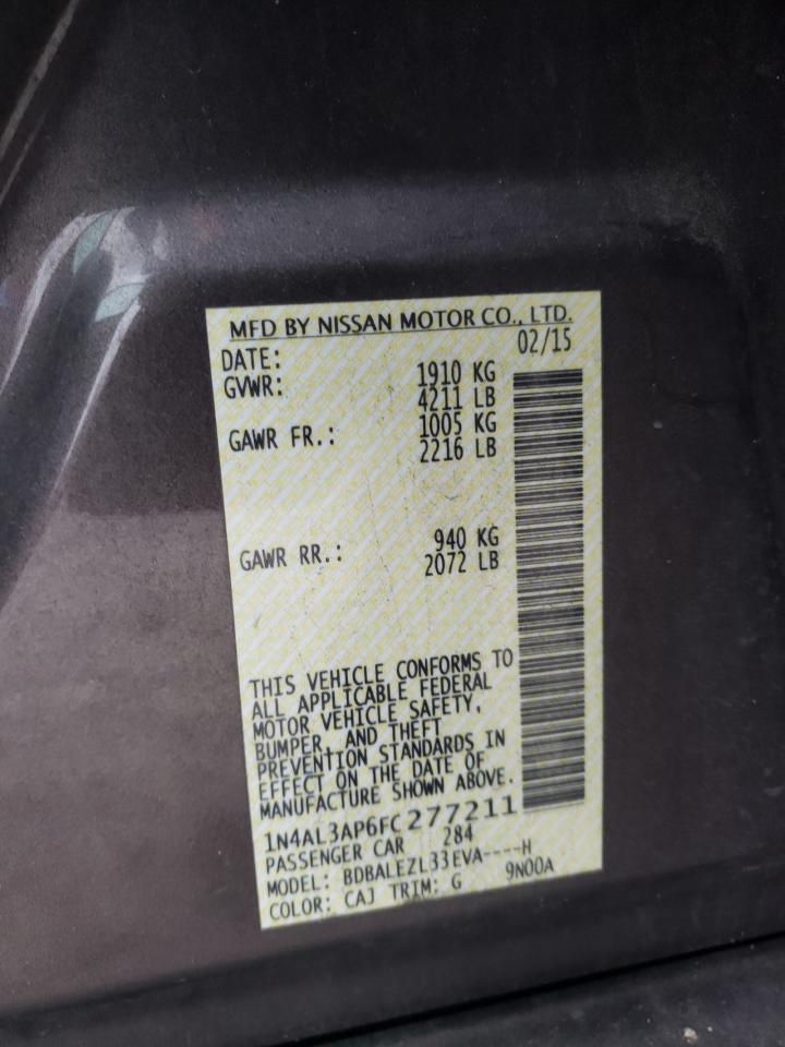 2015 Nissan Altima VIN 1N4AL3AP6FC277211 Copart auction photo, rear end damage thumbnail 14