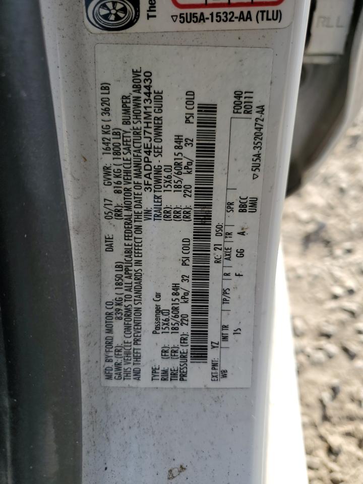 2017 Ford Fiesta VIN 3FADP4EJ7HM134430 Copart auction photo, front end damage thumbnail 14