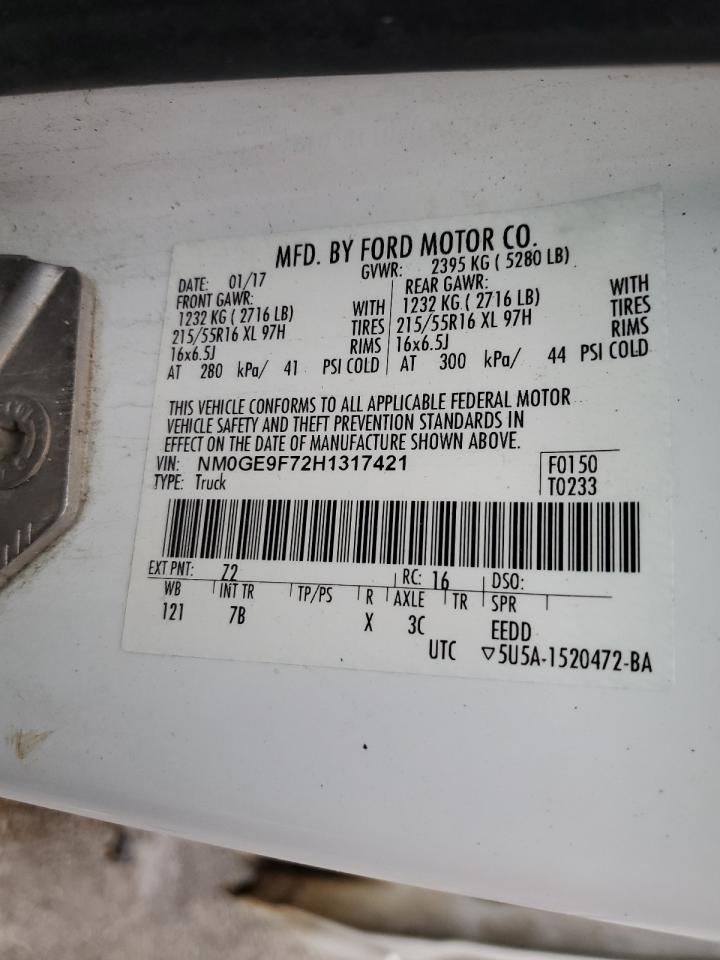 2017 Ford Transit VIN NM0GE9F72H1317421 Copart auction photo, front end damage thumbnail 13