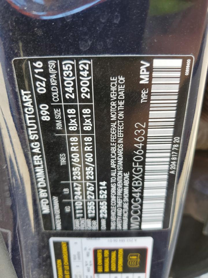 2016 Mercedes-Benz GLC VIN WDC0G4KBXGF064632 Copart auction photo, all over / hail damage thumbnail 13