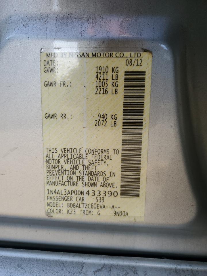 2013 Nissan Altima VIN 1N4AL3AP0DN433390 Copart auction photo, side / all over damage thumbnail 12