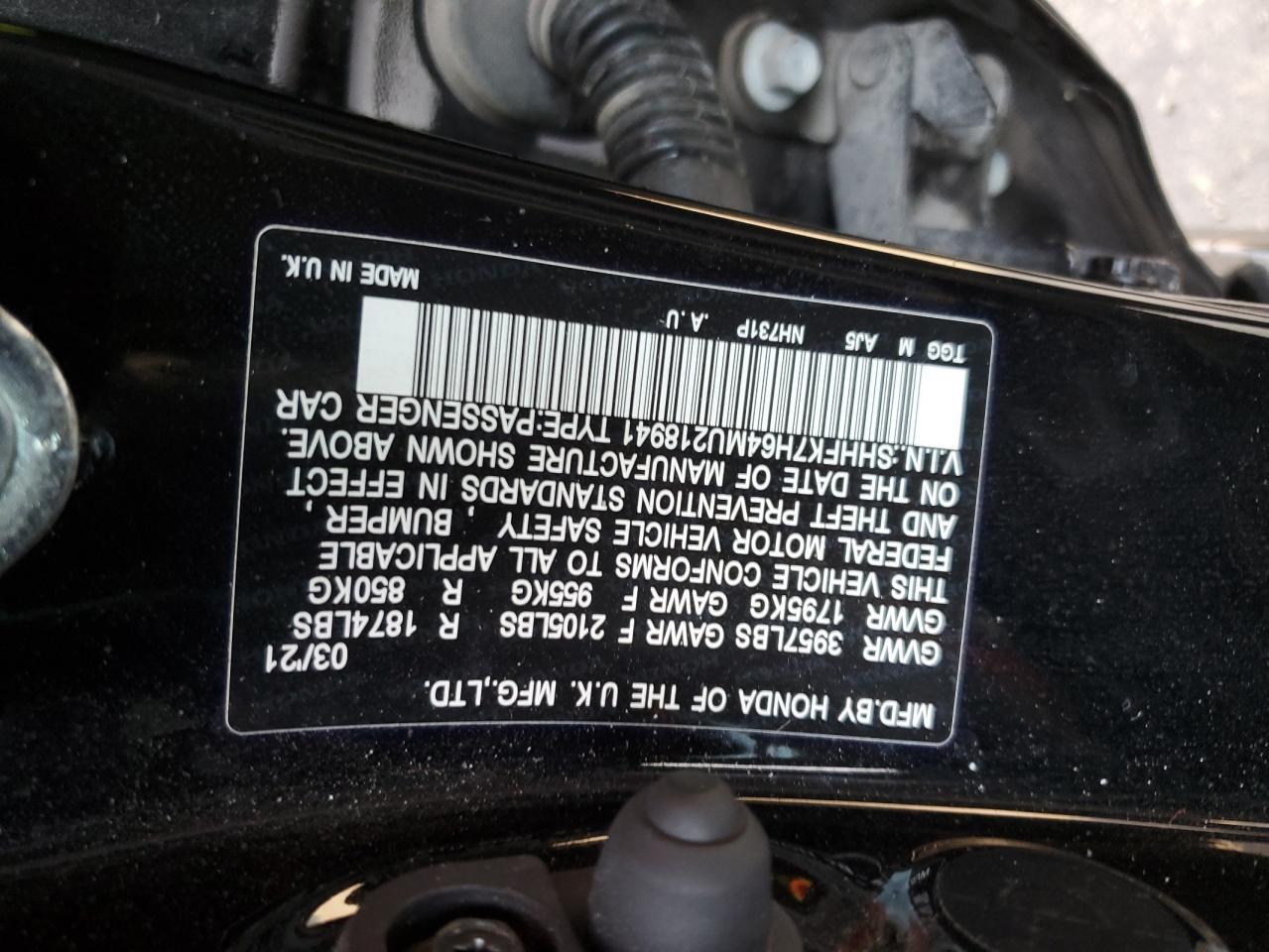 2021 Honda Civic VIN SHHFK7H64MU218941 Copart auction photo, front end damage thumbnail 12
