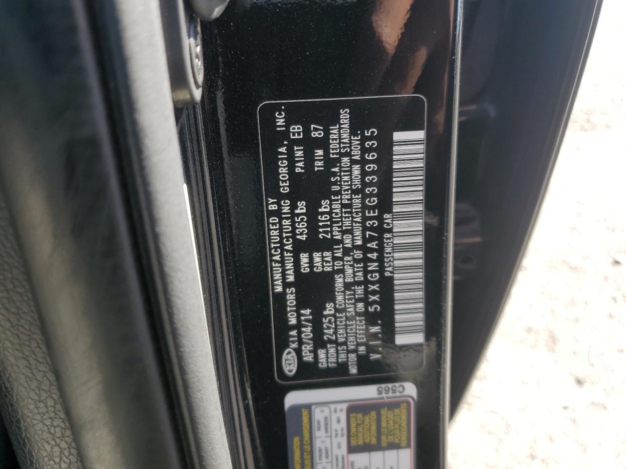 2014 KIA Optima VIN 5XXGN4A73EG339635 Copart auction photo, mechanical damage thumbnail 12