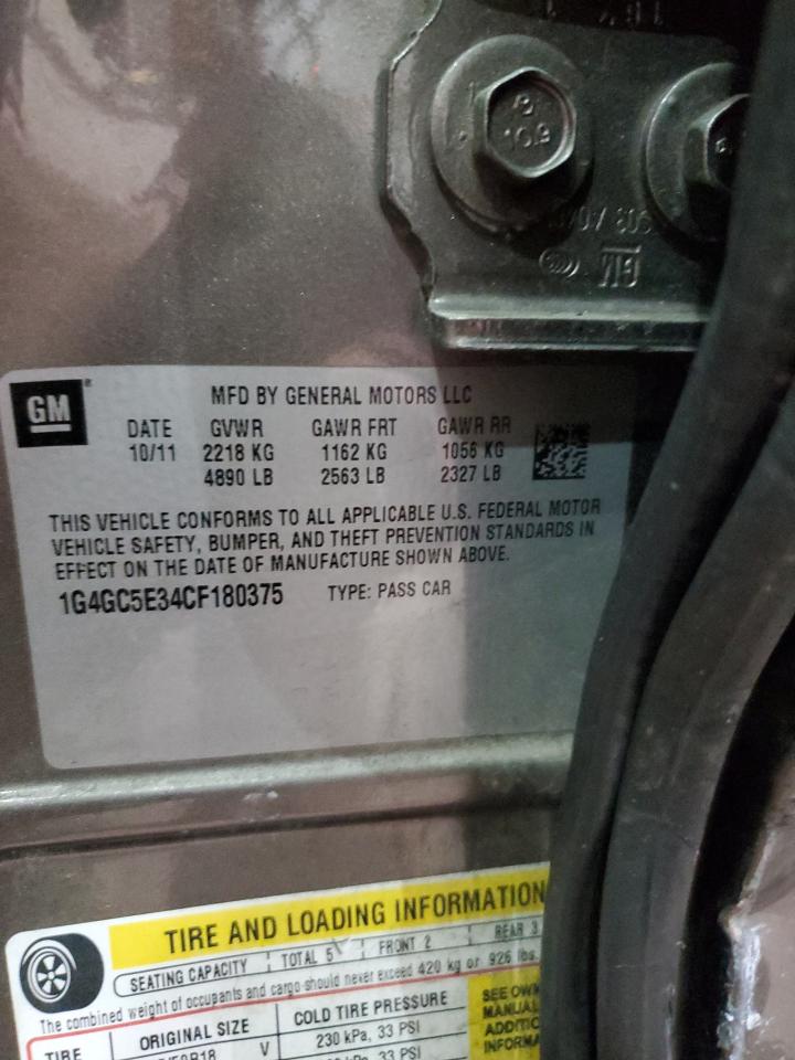 2012 Buick LaCrosse VIN 1G4GC5E34CF180375 Copart auction photo, side damage thumbnail 12
