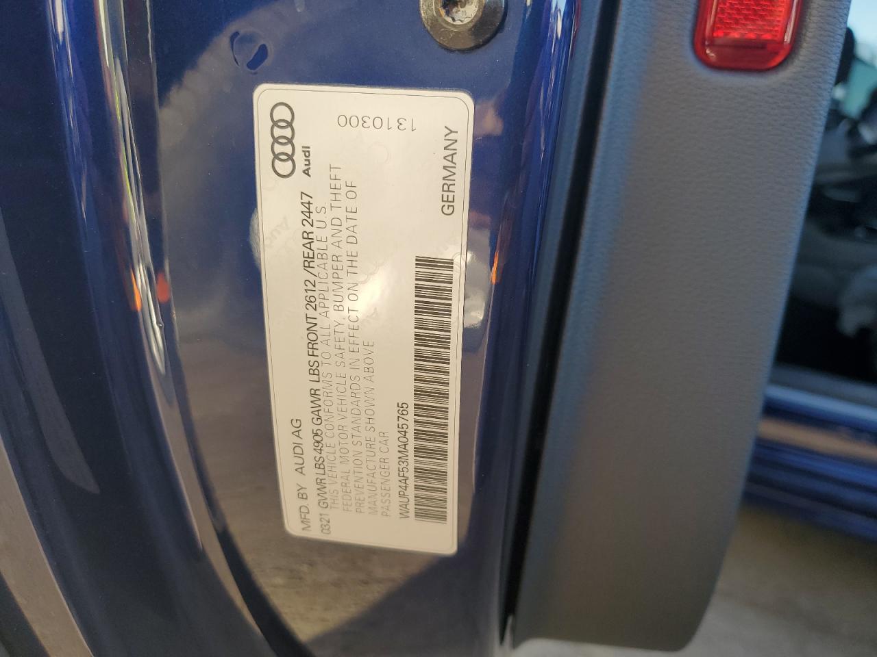 2021 Audi RS5 VIN WAUP4AF53MA045765 Copart auction photo, side / rear end damage thumbnail 12