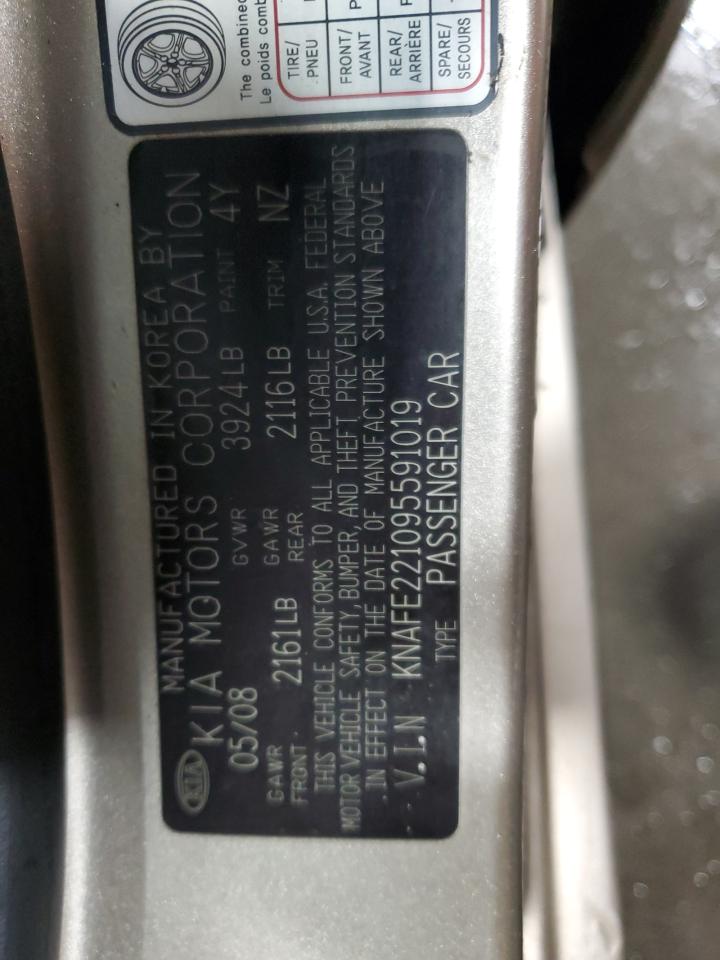 2009 KIA Spectra VIN KNAFE221095591019 Copart auction photo, hail / front end damage thumbnail 12