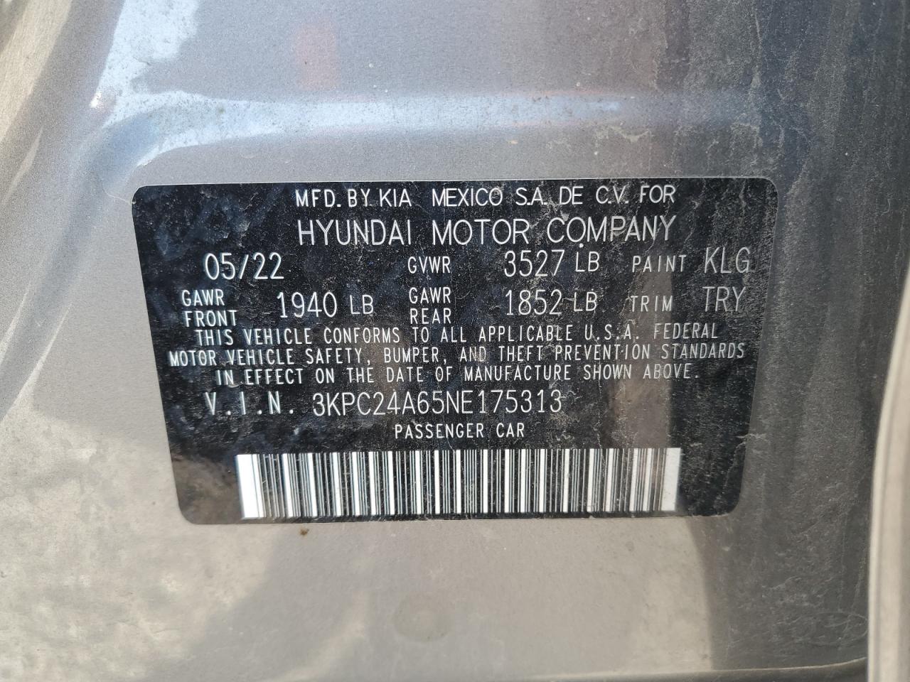 2022 Hyundai Accent VIN 3KPC24A65NE175313 Copart auction photo, rear end damage thumbnail 12