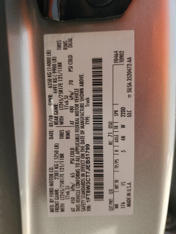 2018 Ford F350 VIN 1FT8W3CT7JEB51799 Copart auction photo, mechanical damage thumbnail 12
