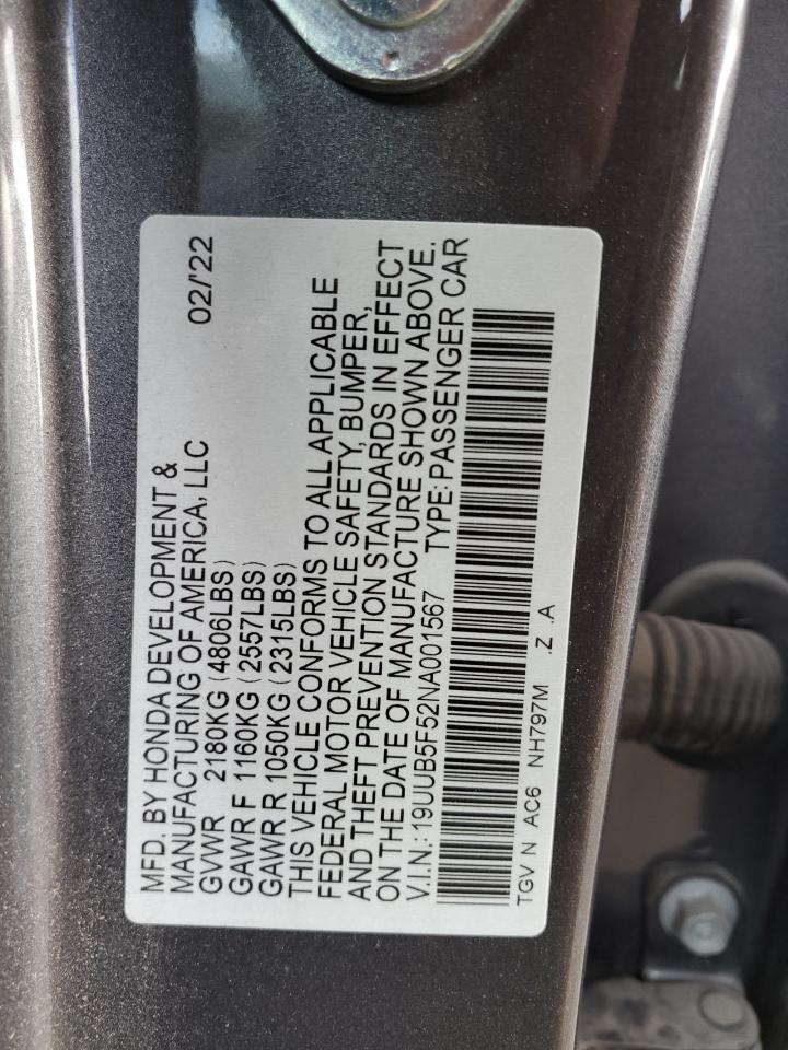 2022 Acura TLX VIN 19UUB5F52NA001567 Copart auction photo, front end damage thumbnail 14