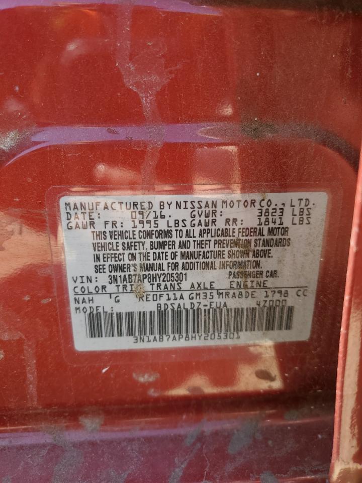 2017 Nissan Sentra VIN 3N1AB7AP8HY205301 Copart auction photo, front end / side damage thumbnail 12