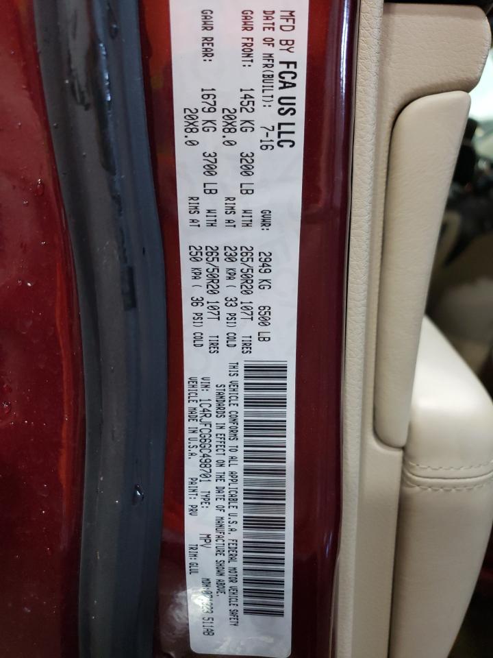 2016 Jeep Grand Cherokee VIN 1C4RJFCG6GC498701 Copart auction photo, burn / front end damage thumbnail 15