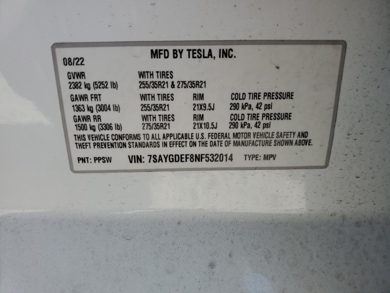 2022 Tesla Model Y VIN 7SAYGDEF8NF532014 Copart auction photo, minor dent/scratches damage thumbnail 12