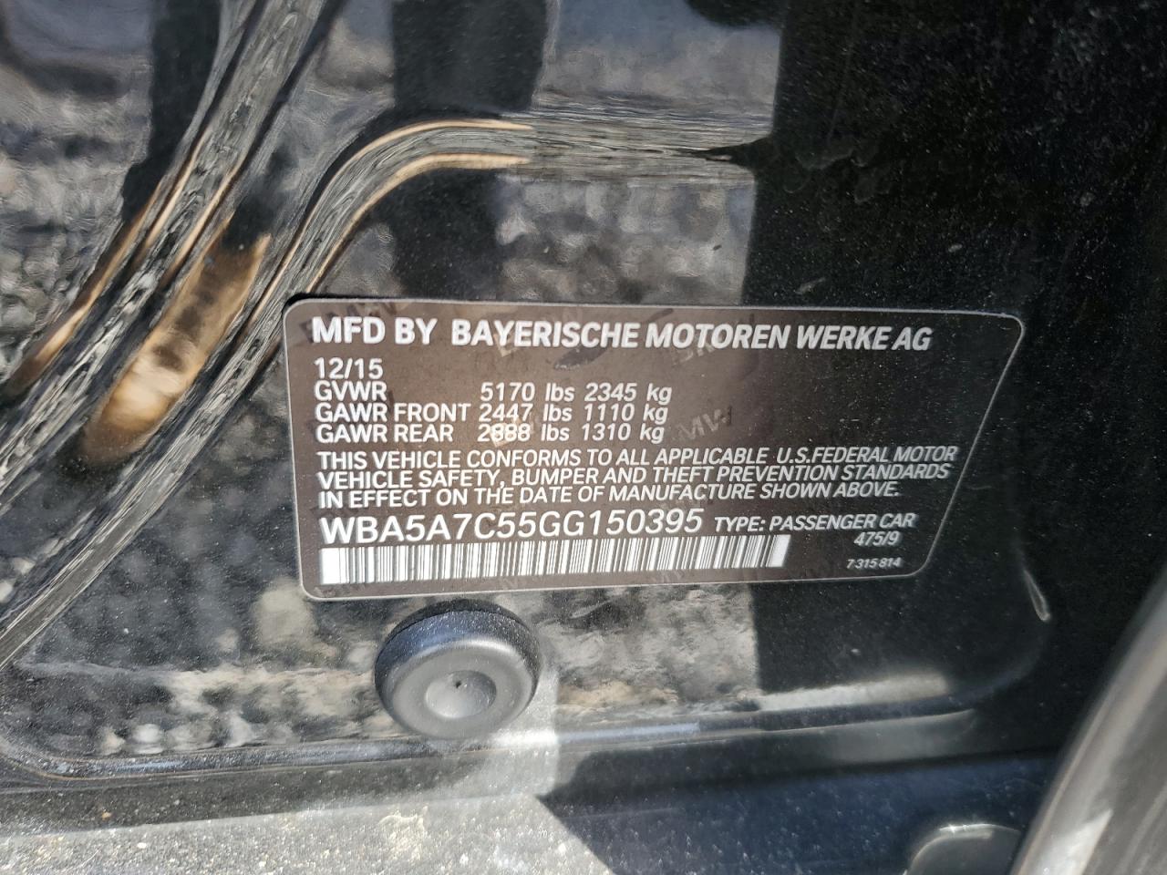2016 BMW 5er VIN WBA5A7C55GG150395 Copart auction photo, front end damage thumbnail 12