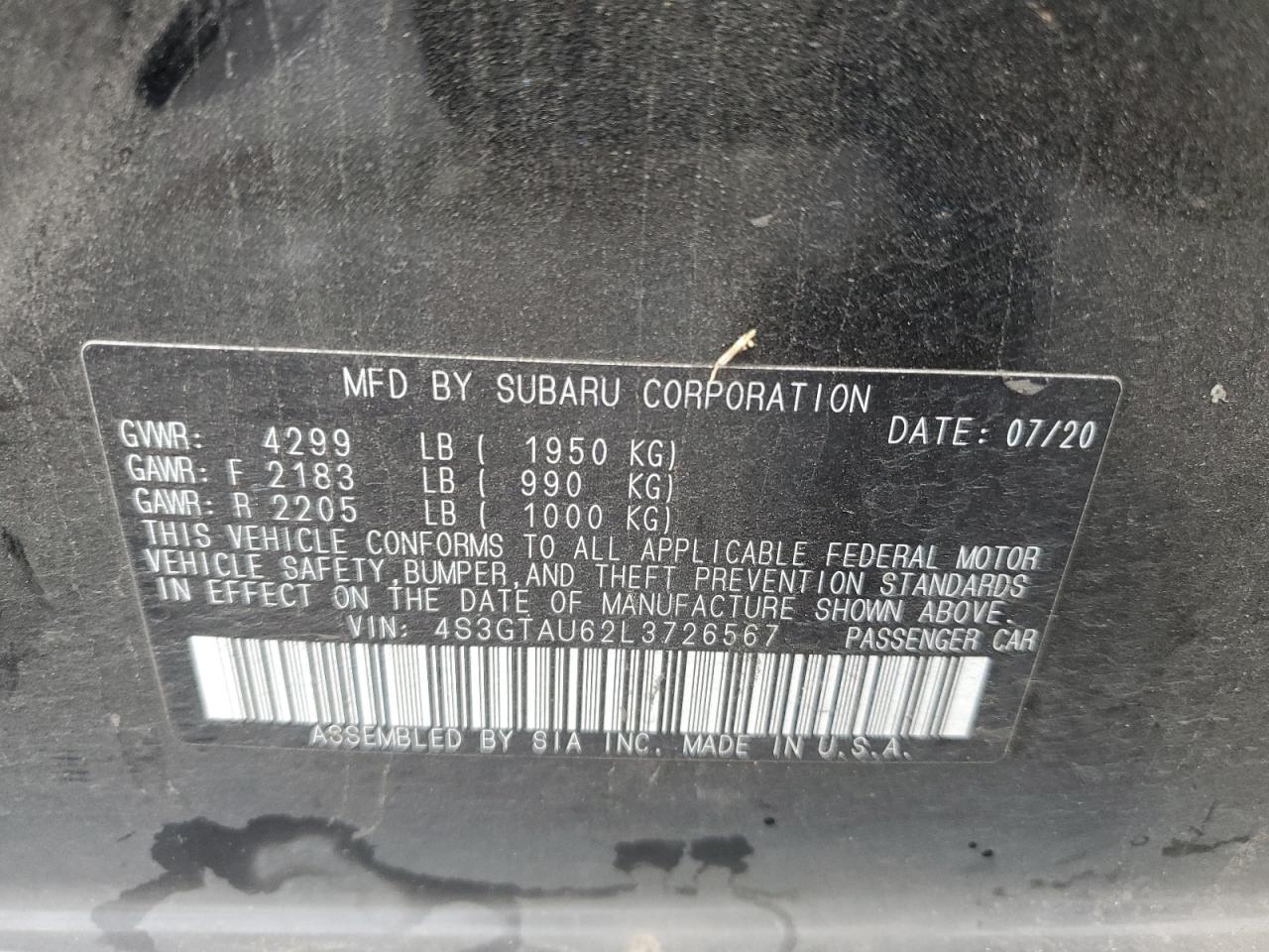 2020 Subaru Impreza VIN 4S3GTAU62L3726567 Copart auction photo, side / front end damage thumbnail 13