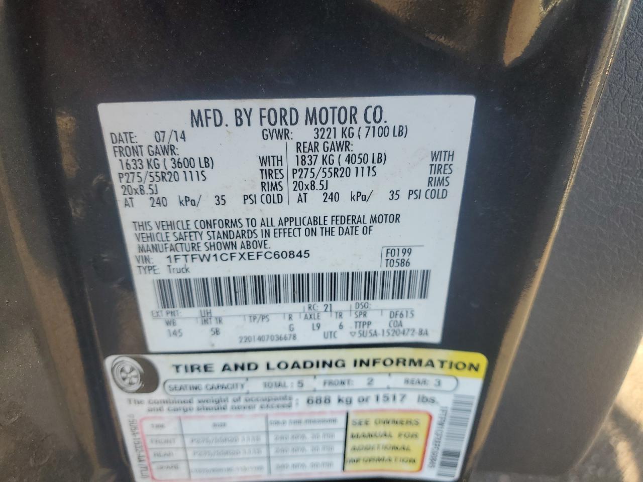 2014 Ford F-150 VIN 1FTFW1CFXEFC60845 Copart auction photo, all over damage thumbnail 12