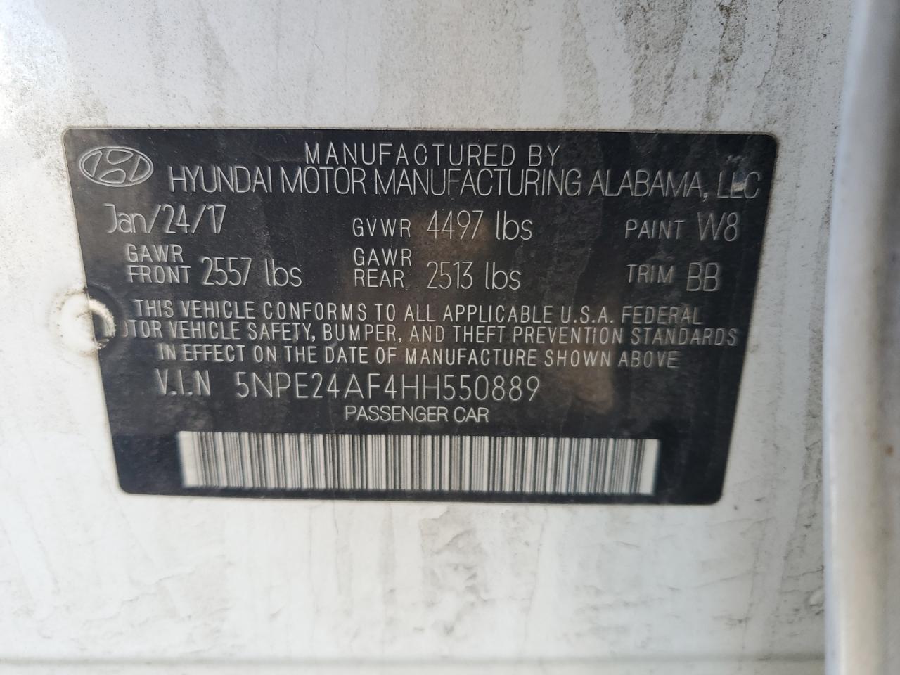 2017 Hyundai Sonata VIN 5NPE24AF4HH550889 Copart auction photo, rear end / minor dent/scratches damage thumbnail 14