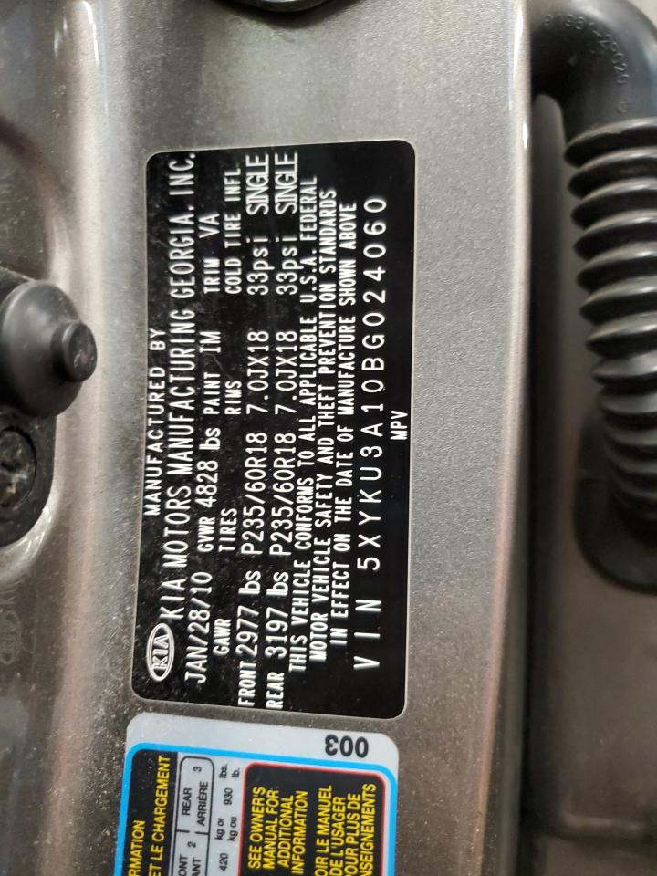 2011 KIA Sorento VIN 5XYKU3A10BG024060 Copart auction photo, minor dent/scratches damage thumbnail 13